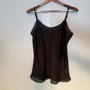 Vtg Y2K ELLE Sheer Black Chiffon Cami Tank Top Longline Camisole Slip Layering
